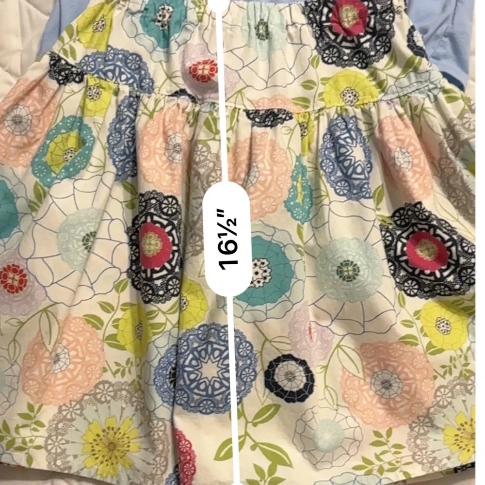 Set of 2 Crown & Ivy Blue Top Striped Sleeves & Cute Floral Skirt Girls Size L‎